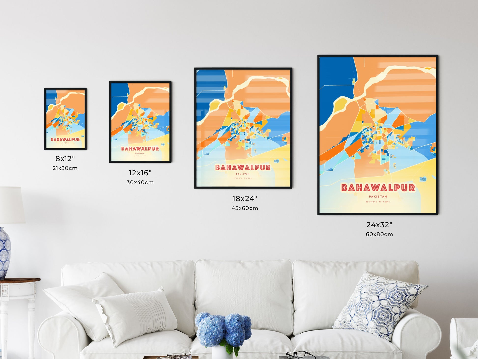 Colorful BAHAWALPUR PAKISTAN Fine Art Map Blue Orange