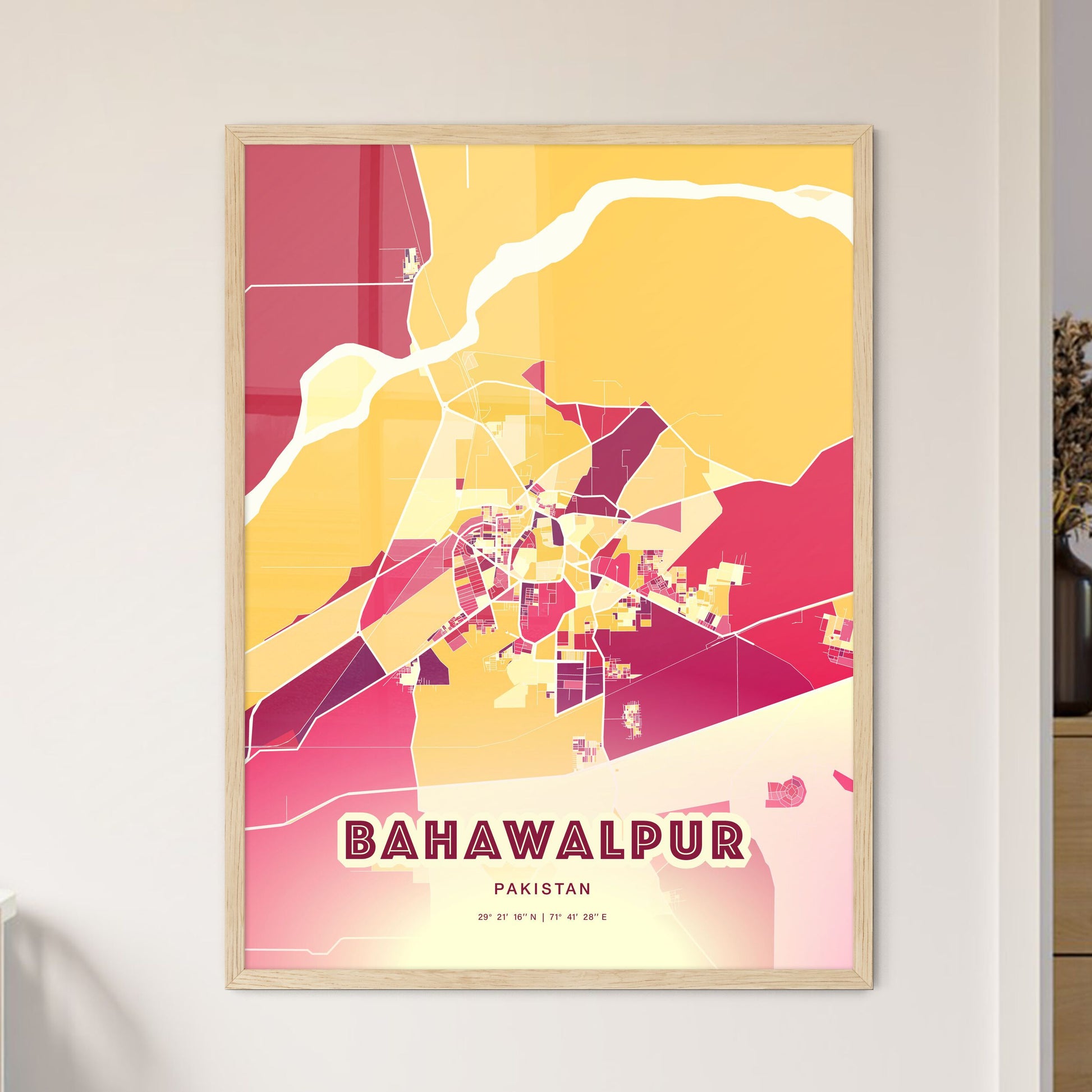 Colorful BAHAWALPUR PAKISTAN Fine Art Map Hot Red