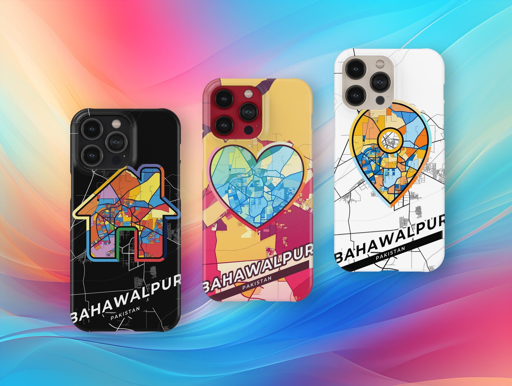 Bahawalpur Pakistan slim phone case with colorful icon. Birthday, wedding or housewarming gift. Couple match cases.