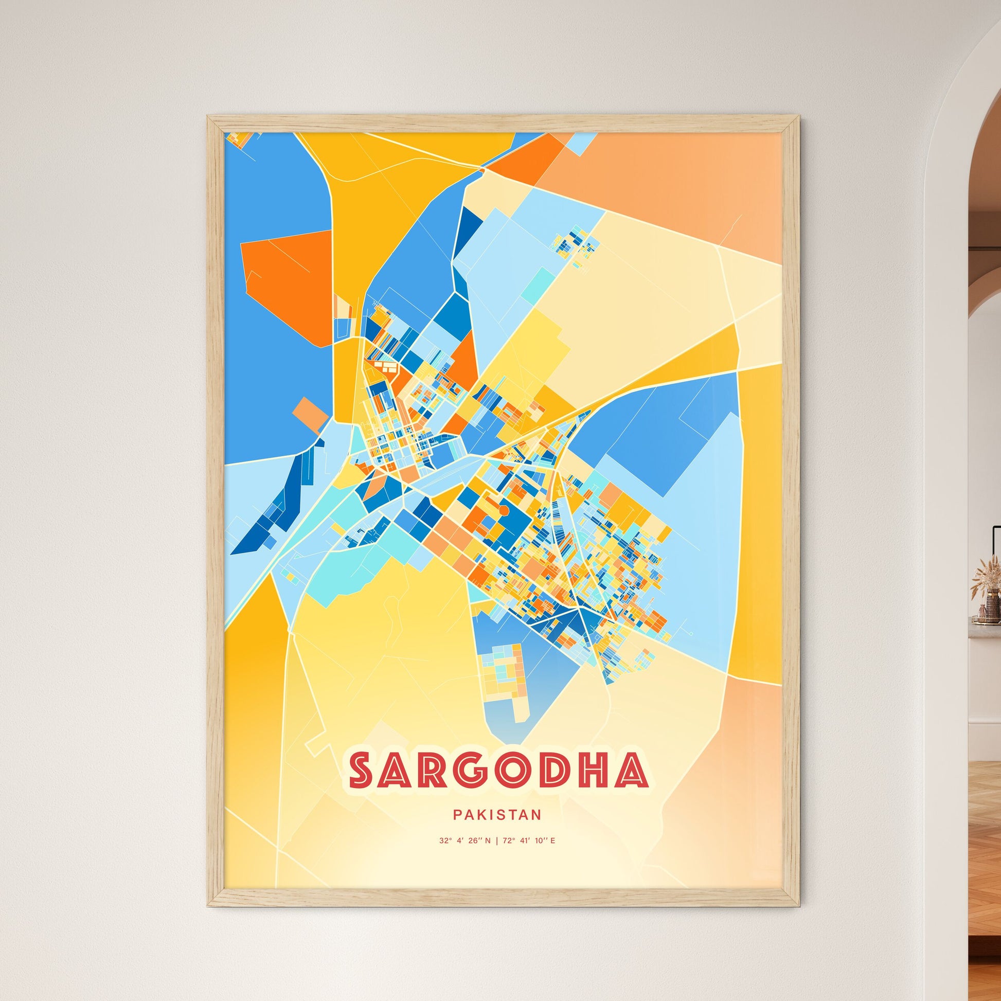 Colorful SARGODHA PAKISTAN Fine Art Map Blue Orange