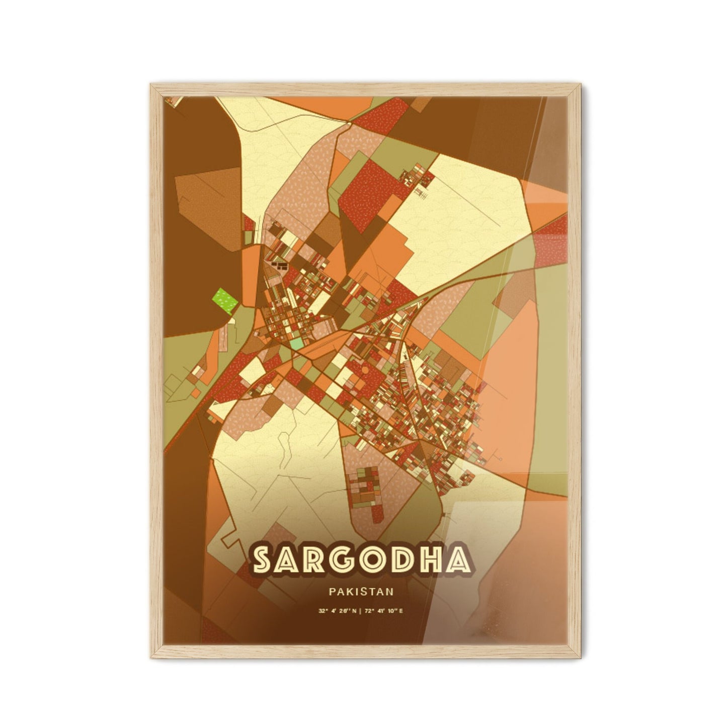 Colorful SARGODHA PAKISTAN Fine Art Map Farmhouse