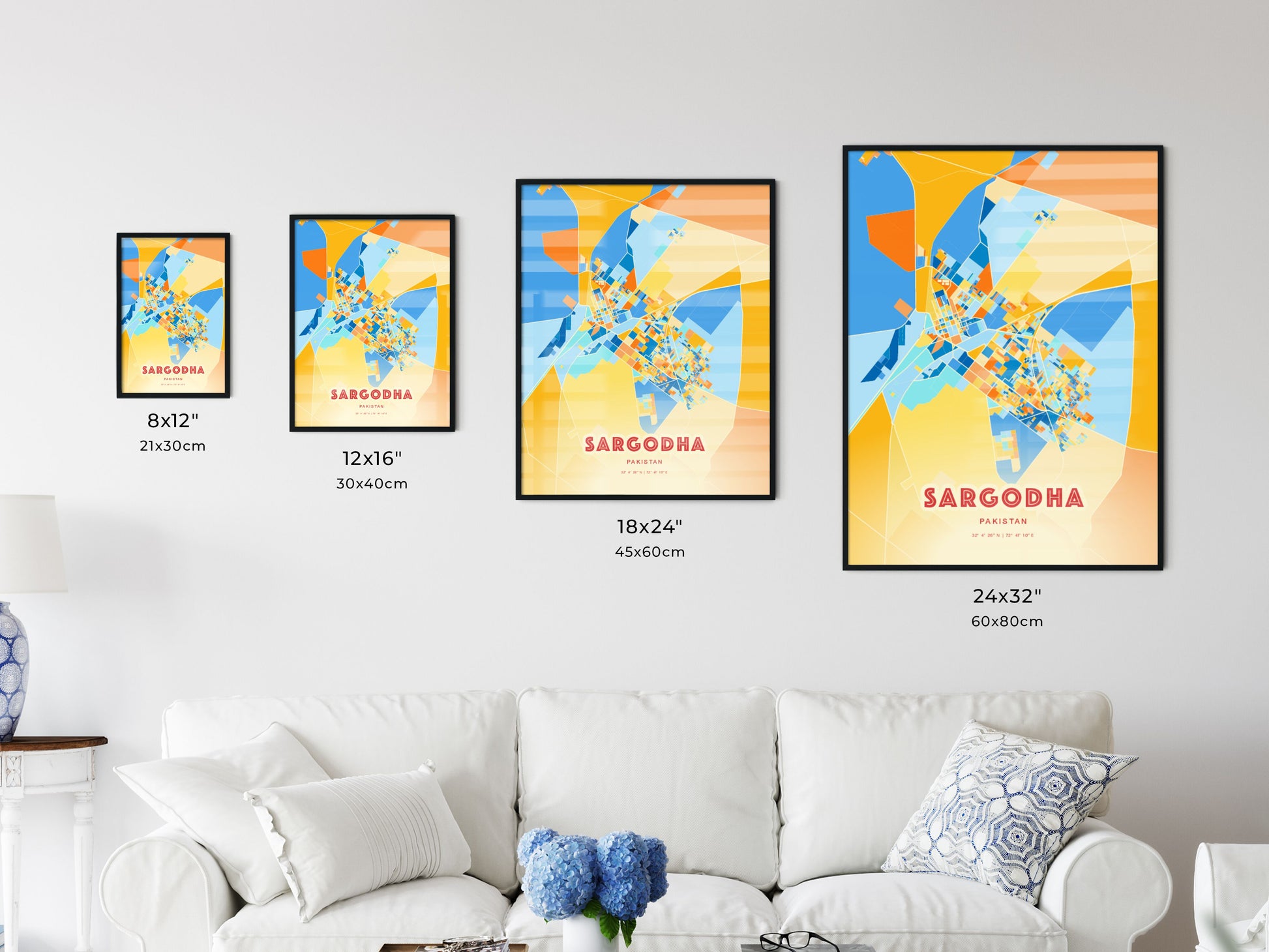 Colorful SARGODHA PAKISTAN Fine Art Map Blue Orange