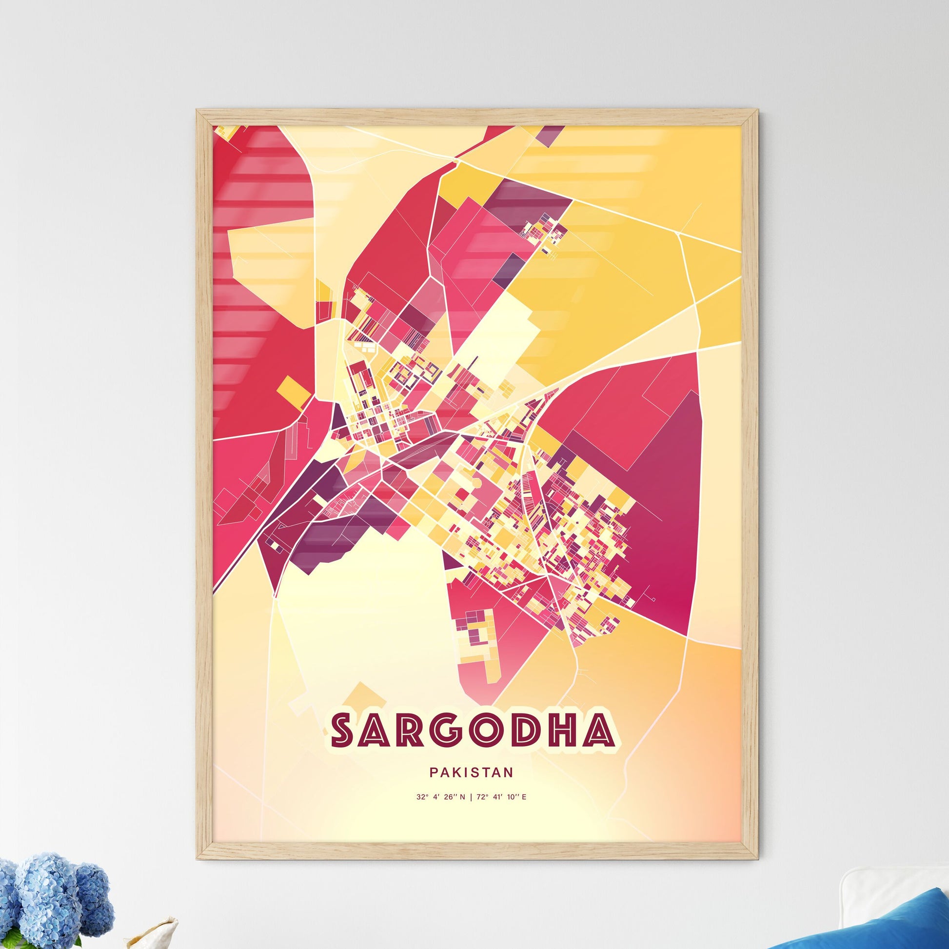 Colorful SARGODHA PAKISTAN Fine Art Map Hot Red