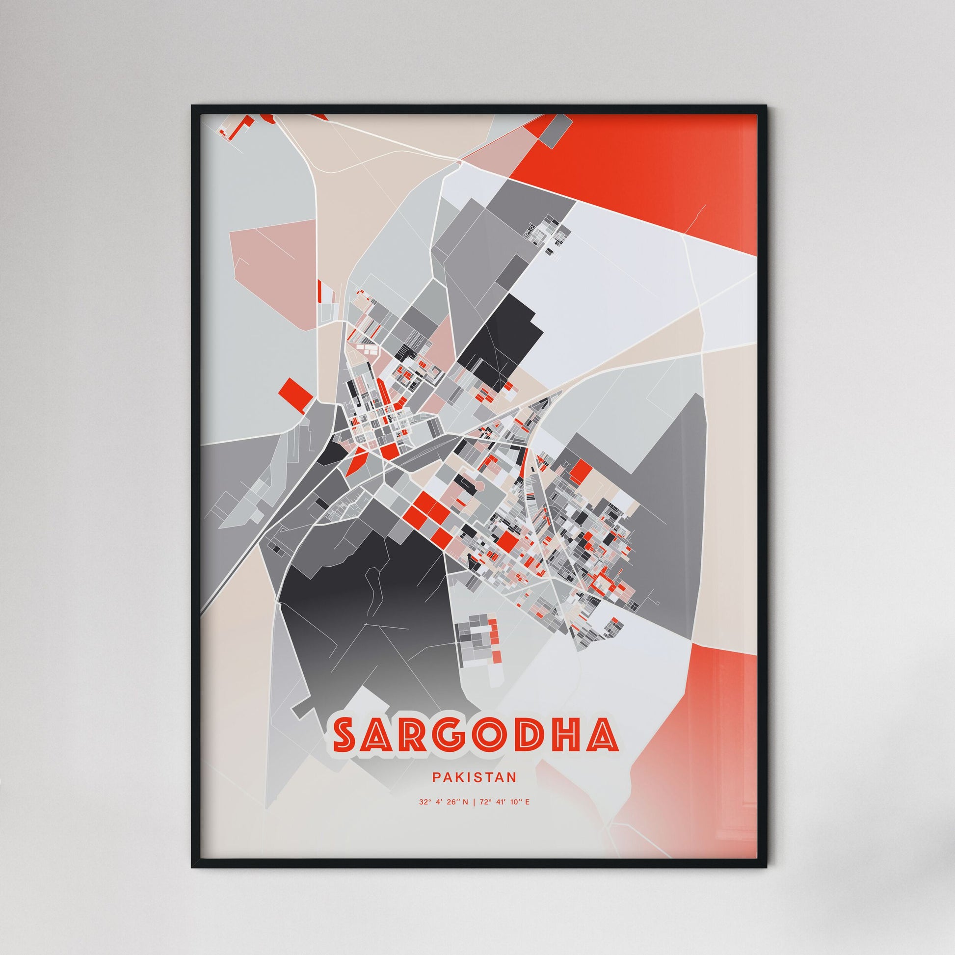 Colorful SARGODHA PAKISTAN Fine Art Map Modern