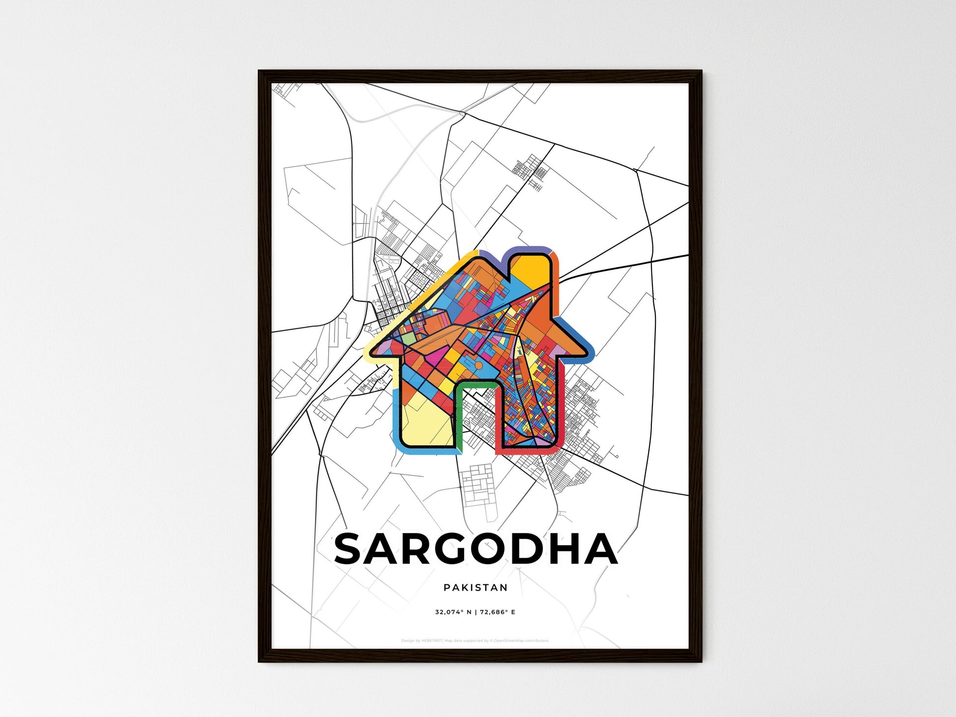 SARGODHA PAKISTAN minimal art map with a colorful icon. Style 3