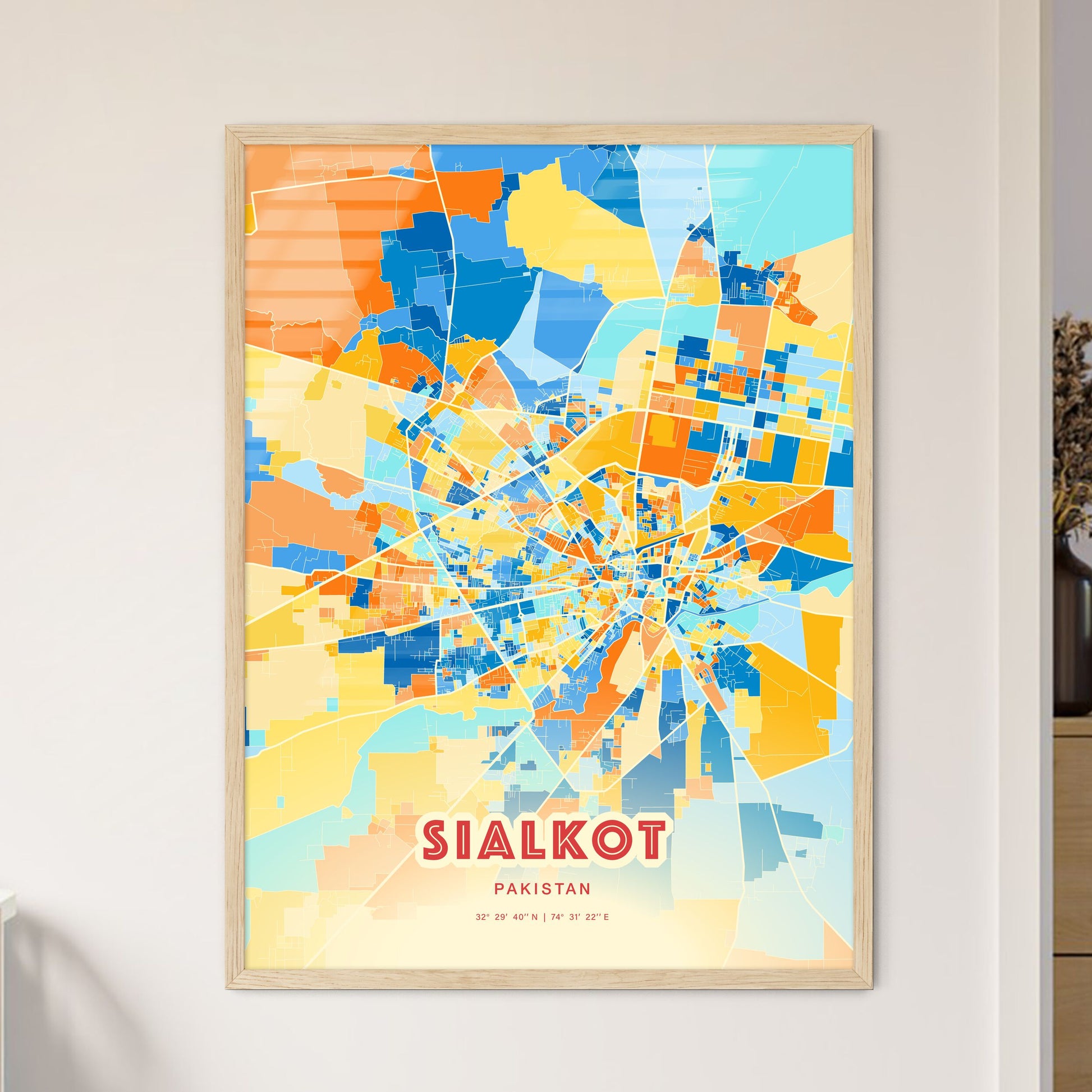 Colorful SIALKOT PAKISTAN Fine Art Map Blue Orange