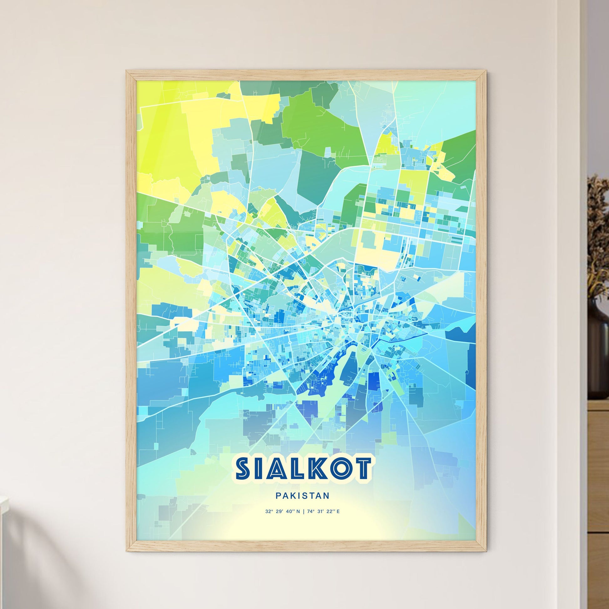 Colorful SIALKOT PAKISTAN Fine Art Map Cool Blue