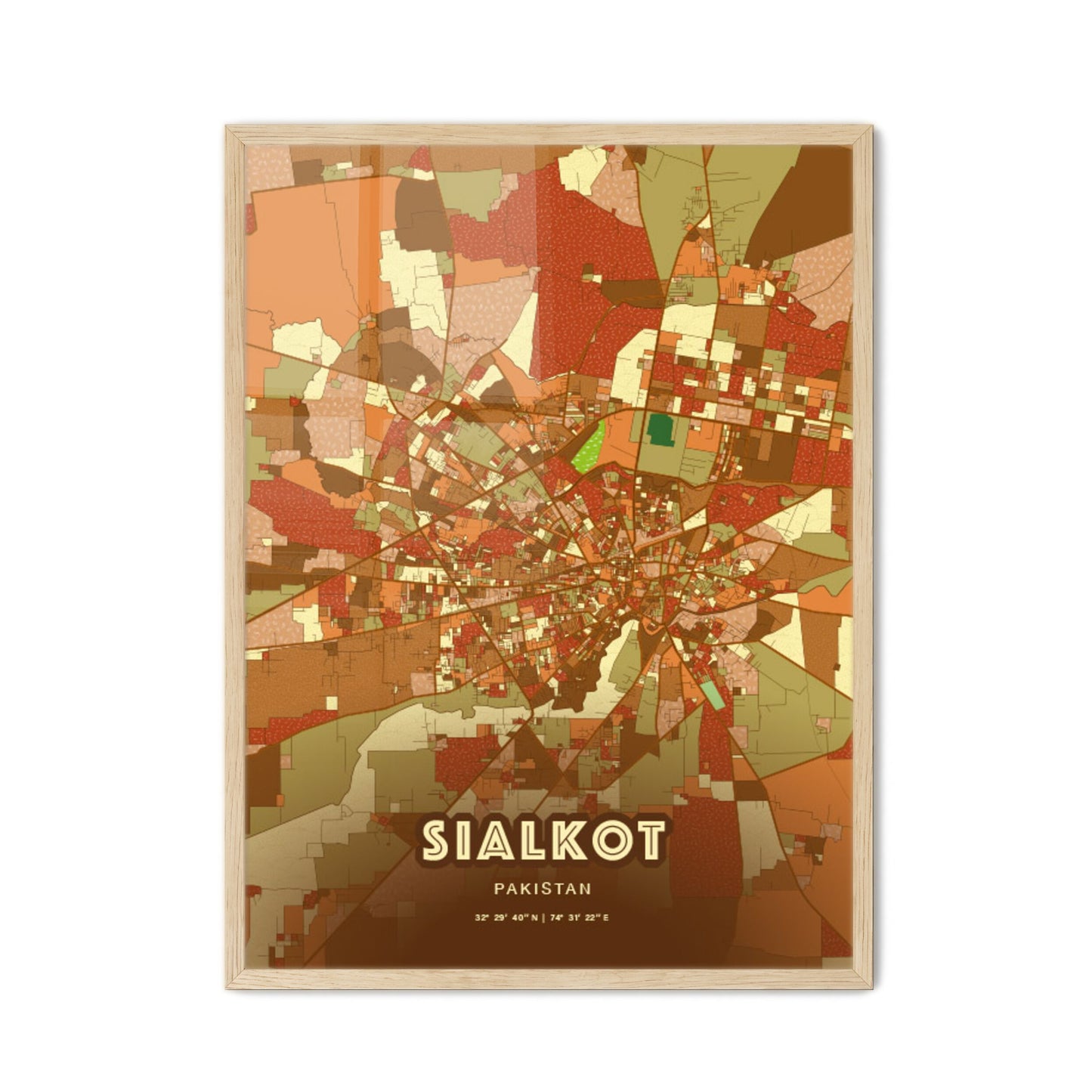 Colorful SIALKOT PAKISTAN Fine Art Map Farmhouse