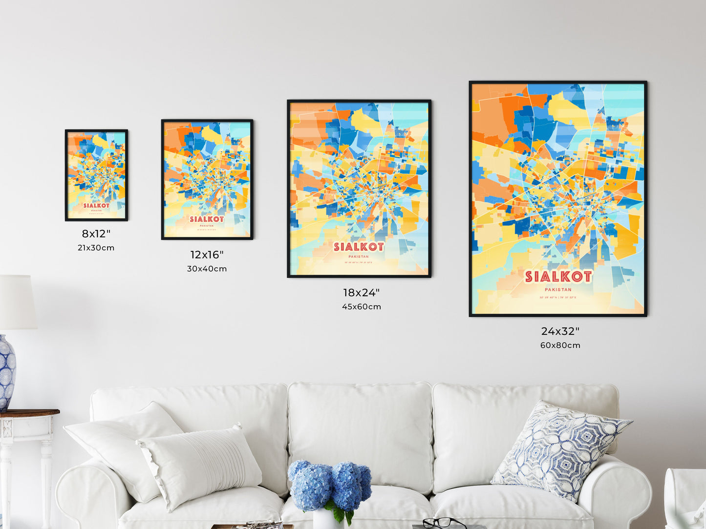 Colorful SIALKOT PAKISTAN Fine Art Map Blue Orange