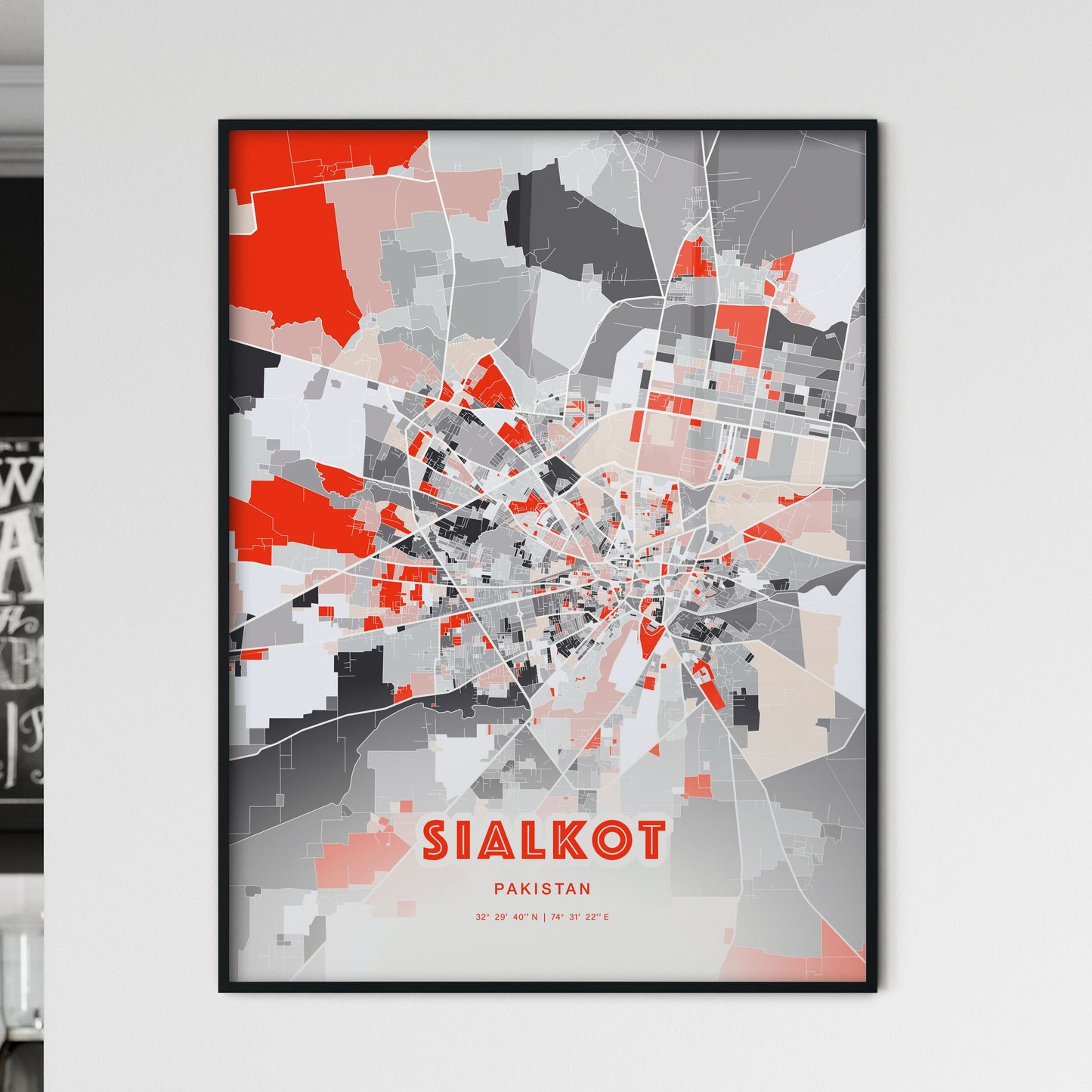 Colorful SIALKOT PAKISTAN Fine Art Map Modern