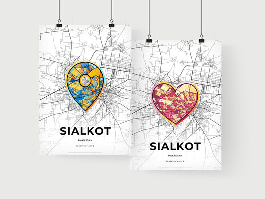 SIALKOT PAKISTAN minimal art map with a colorful icon. Where it all began, Couple map gift.