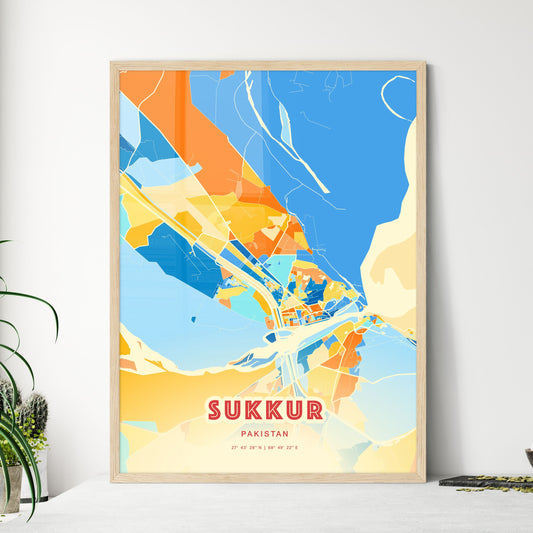 Colorful SUKKUR PAKISTAN Fine Art Map Blue Orange