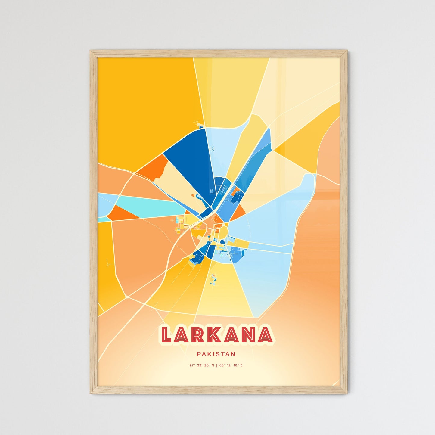 Colorful LARKANA PAKISTAN Fine Art Map Blue Orange