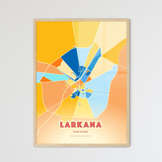 Colorful LARKANA PAKISTAN Fine Art Map Blue Orange