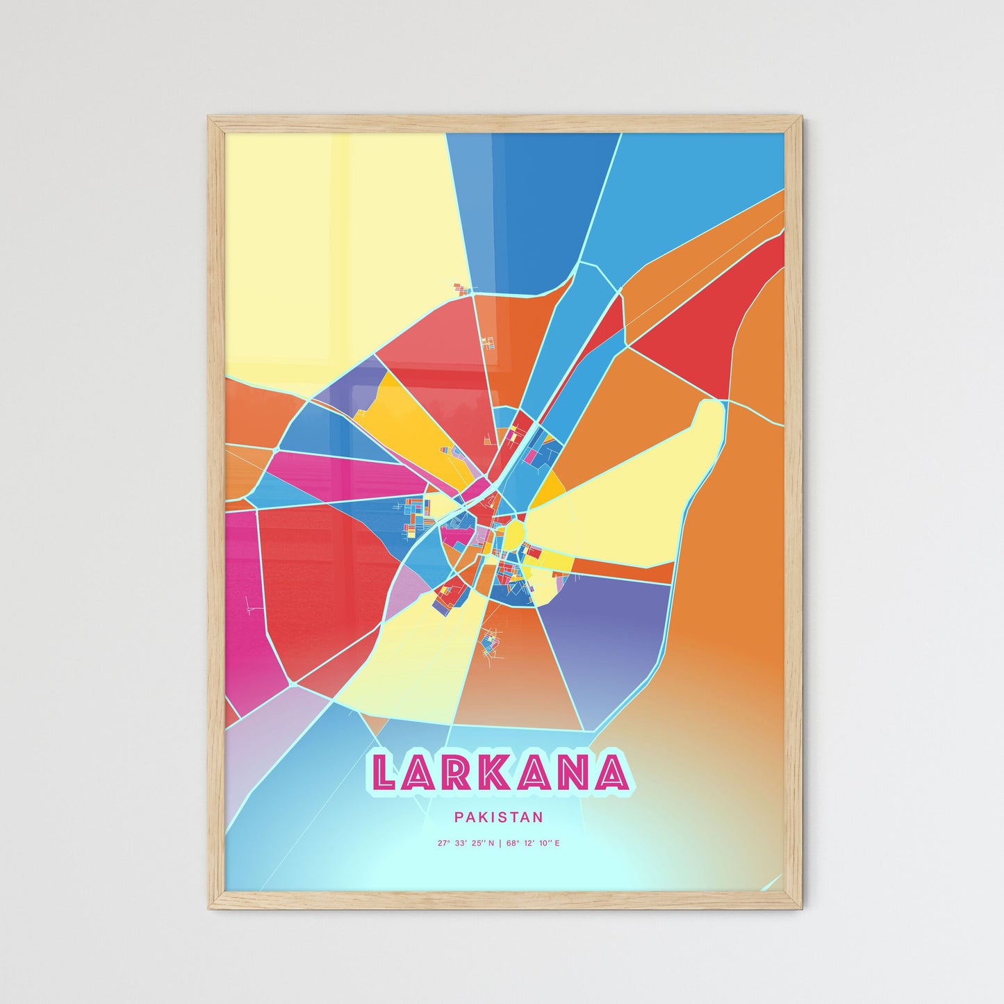 Colorful LARKANA PAKISTAN Fine Art Map Crazy Colors