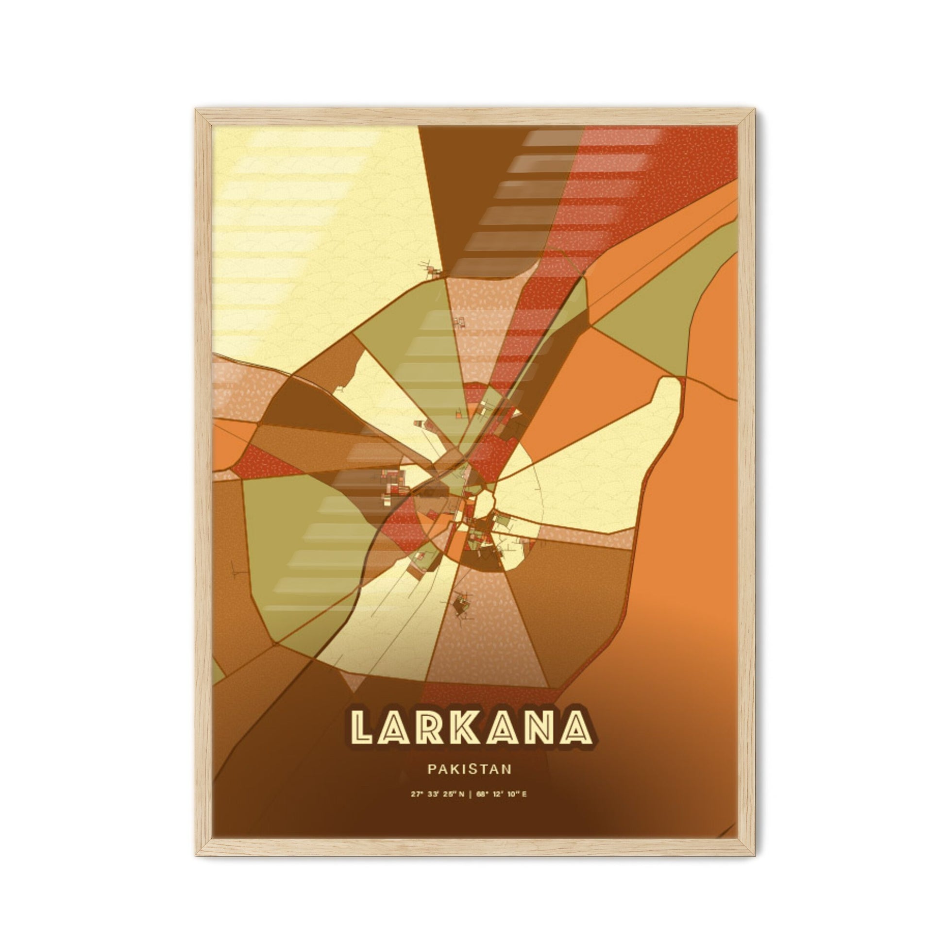 Colorful LARKANA PAKISTAN Fine Art Map Farmhouse