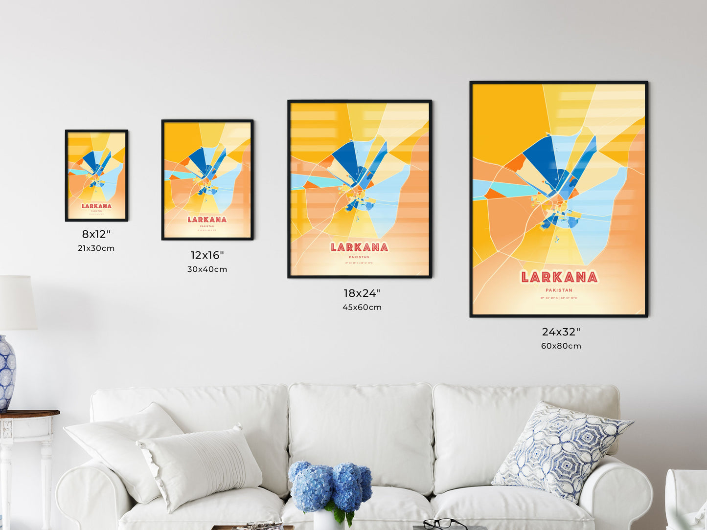 Colorful LARKANA PAKISTAN Fine Art Map Blue Orange