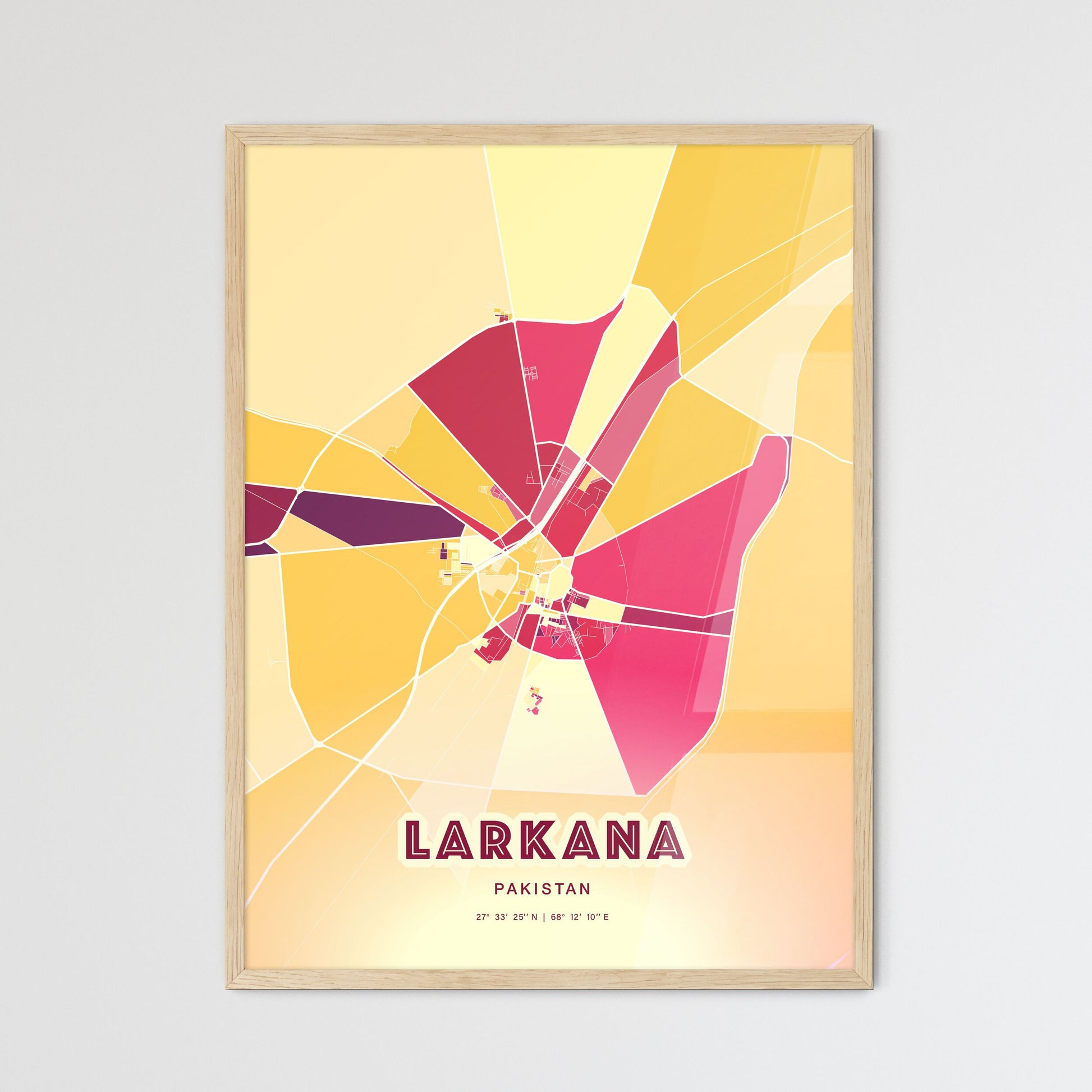 Colorful LARKANA PAKISTAN Fine Art Map Hot Red