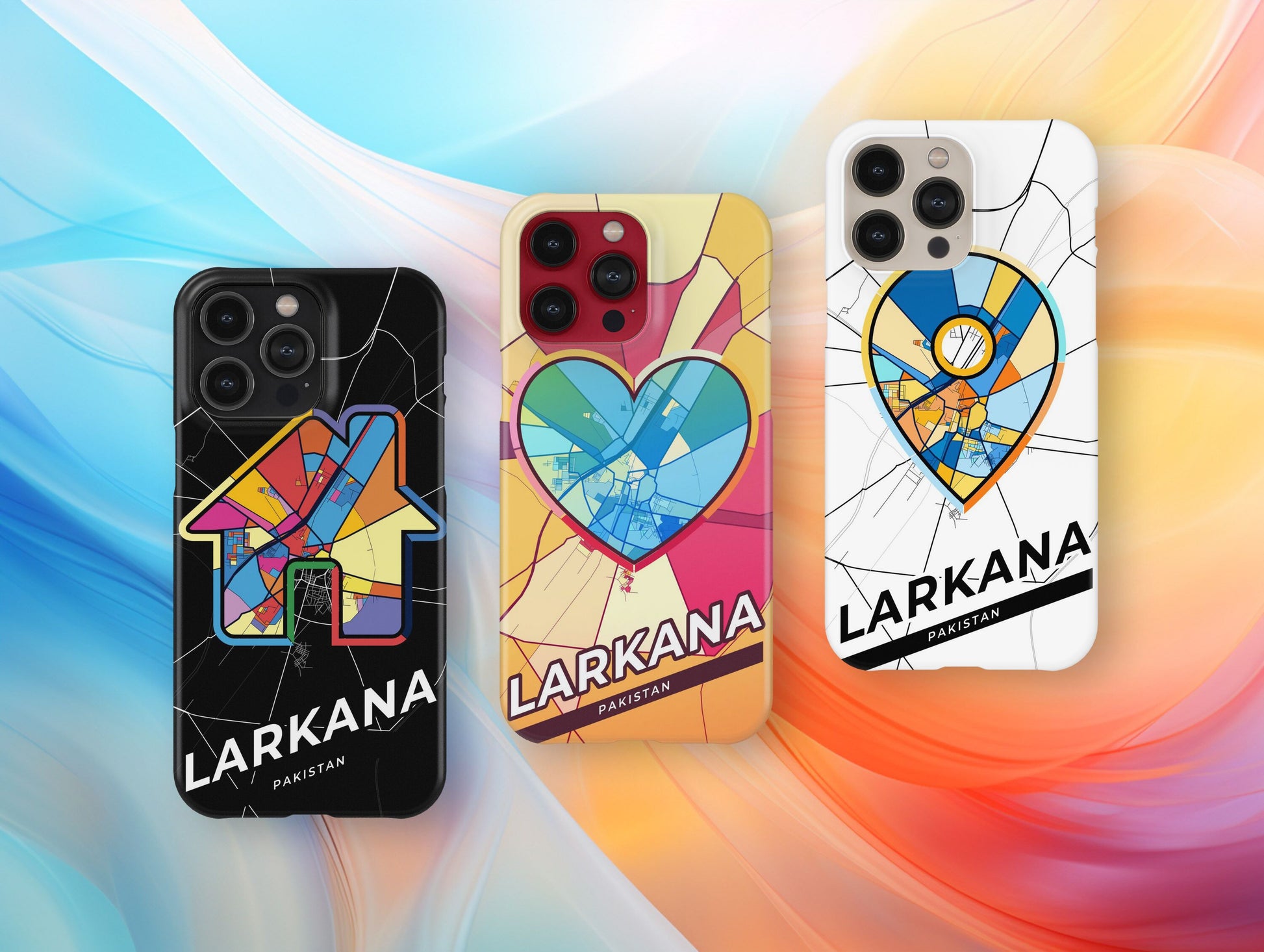 Larkana Pakistan slim phone case with colorful icon. Birthday, wedding or housewarming gift. Couple match cases.