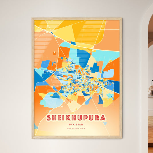 Colorful SHEIKHUPURA PAKISTAN Fine Art Map Blue Orange