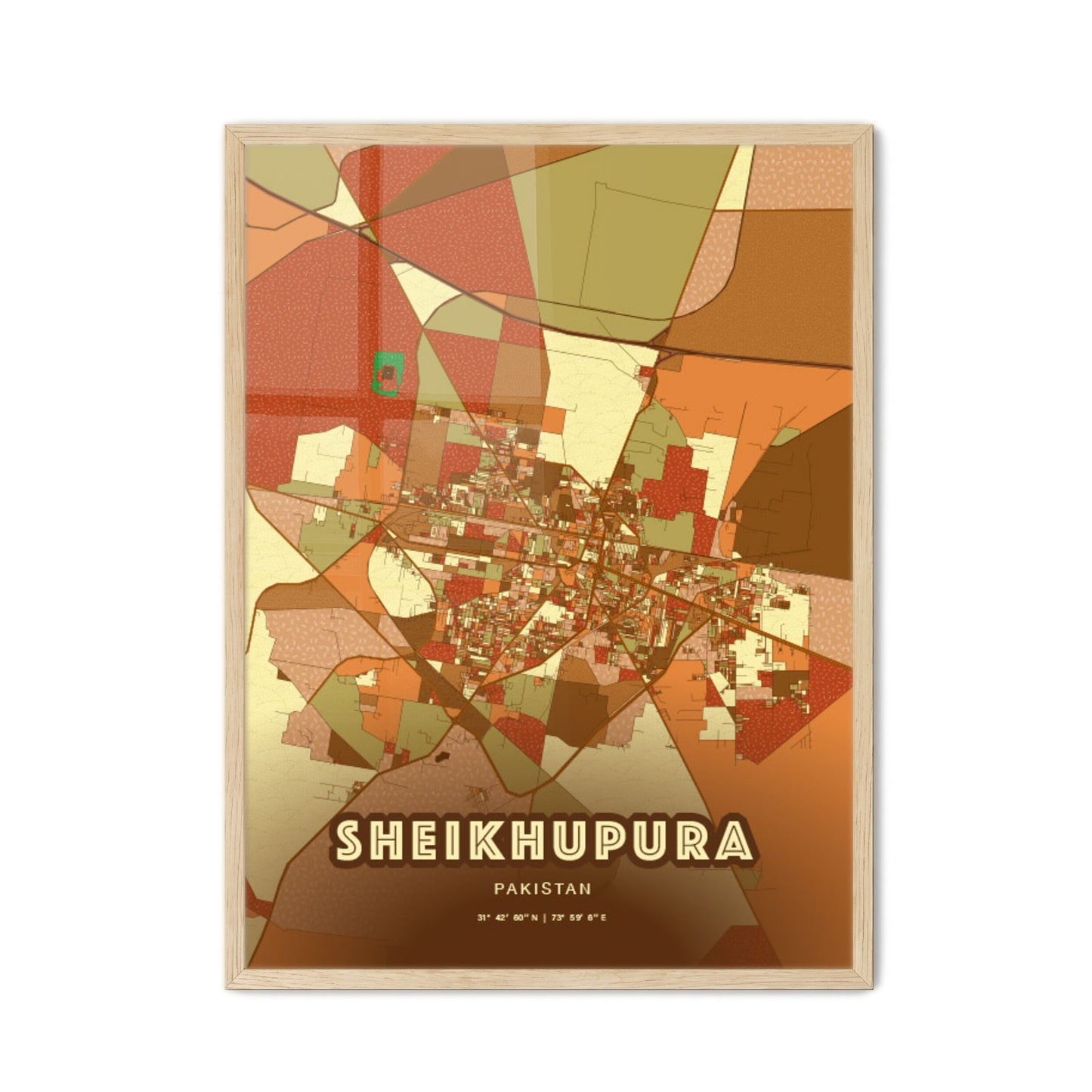 Colorful SHEIKHUPURA PAKISTAN Fine Art Map Farmhouse