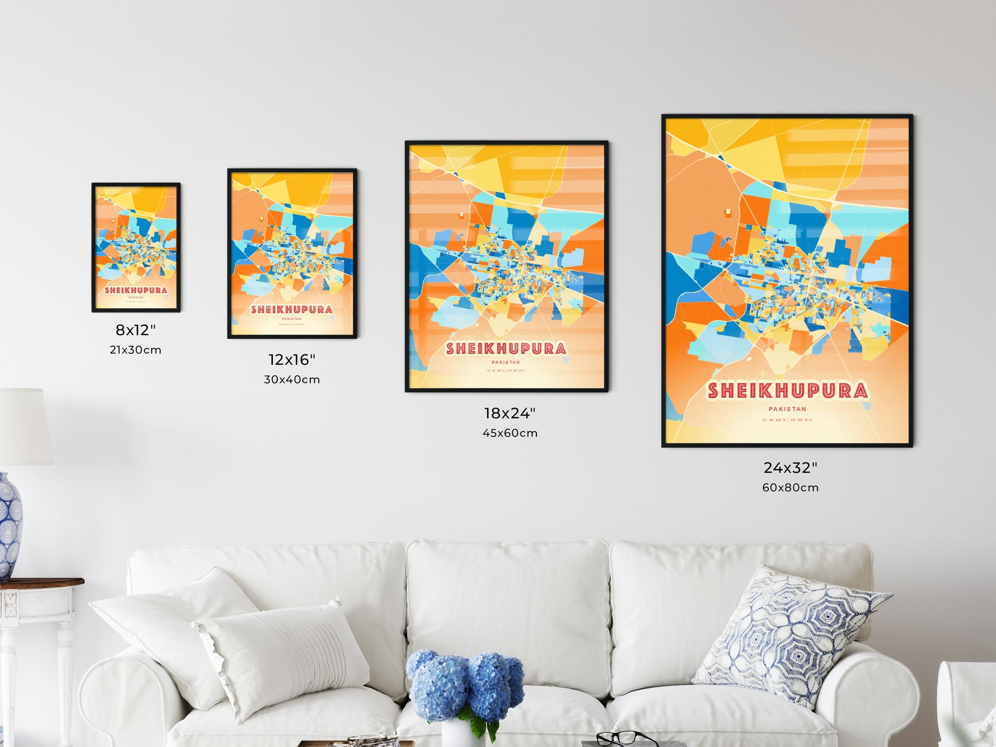 Colorful SHEIKHUPURA PAKISTAN Fine Art Map Blue Orange