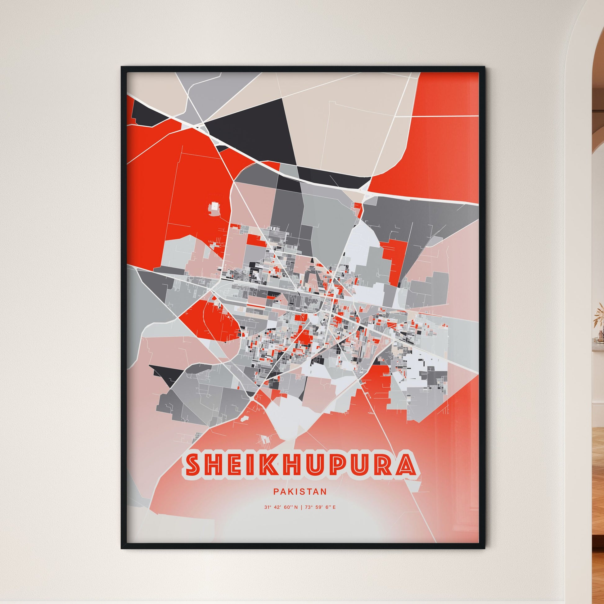 Colorful SHEIKHUPURA PAKISTAN Fine Art Map Modern