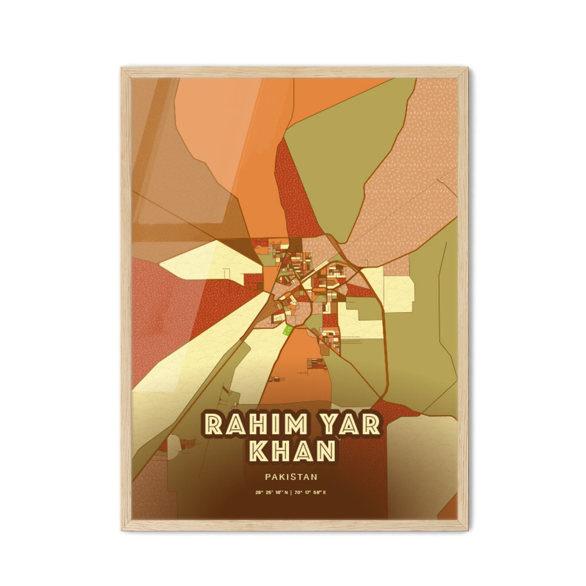 Colorful RAHIM YAR KHAN PAKISTAN Fine Art Map Farmhouse