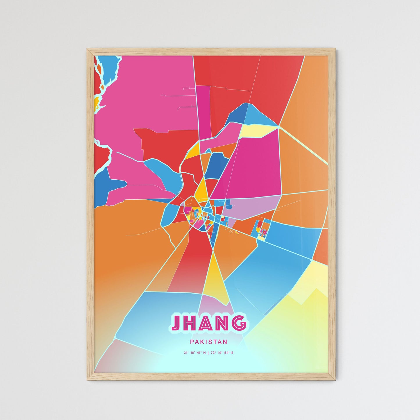 Colorful JHANG PAKISTAN Fine Art Map Crazy Colors