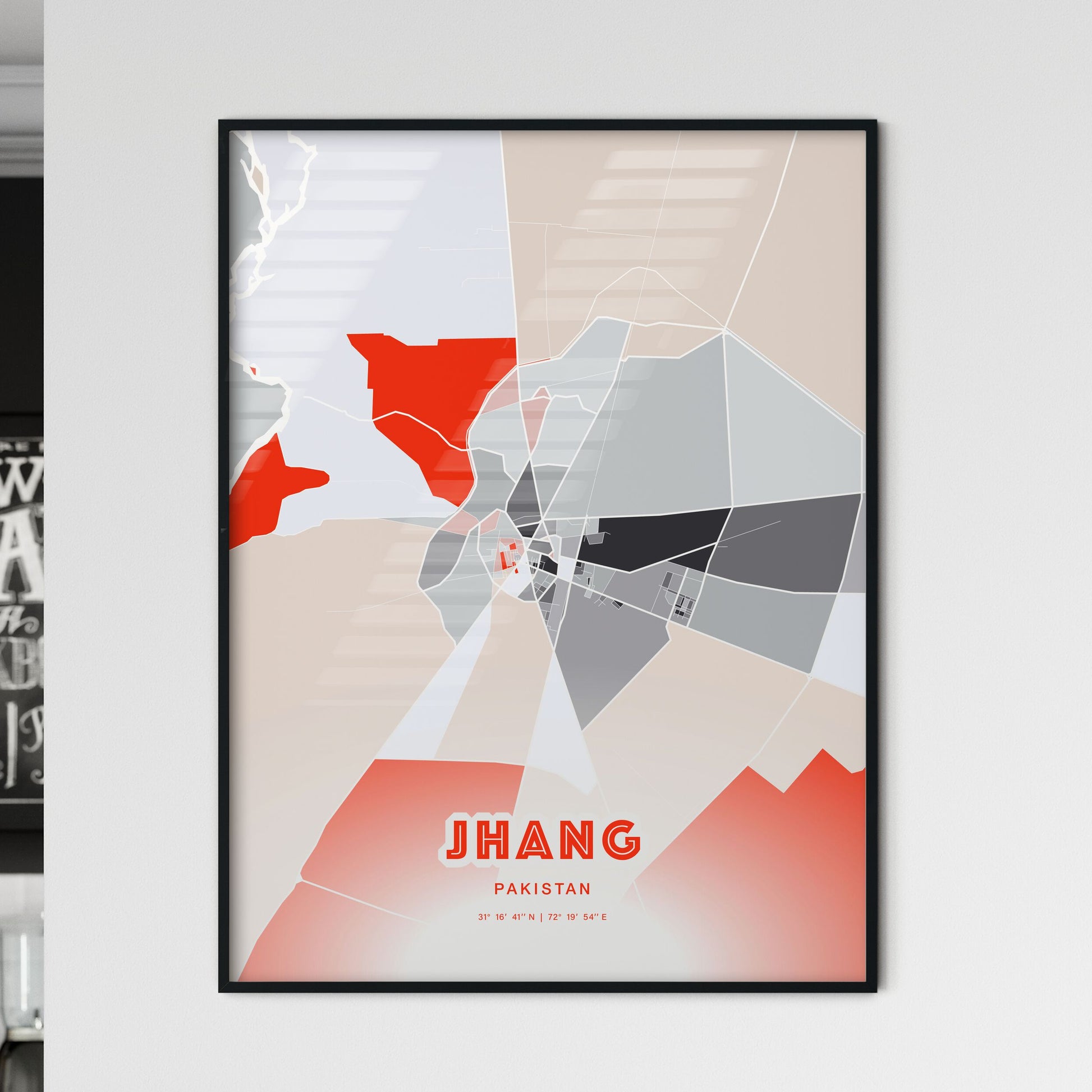 Colorful JHANG PAKISTAN Fine Art Map Modern