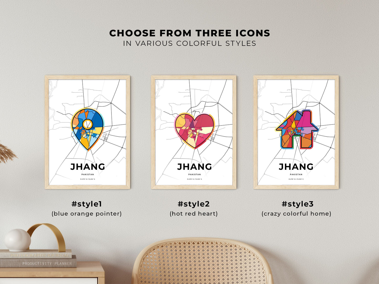 Jhang Pakistan maps with colorful icons