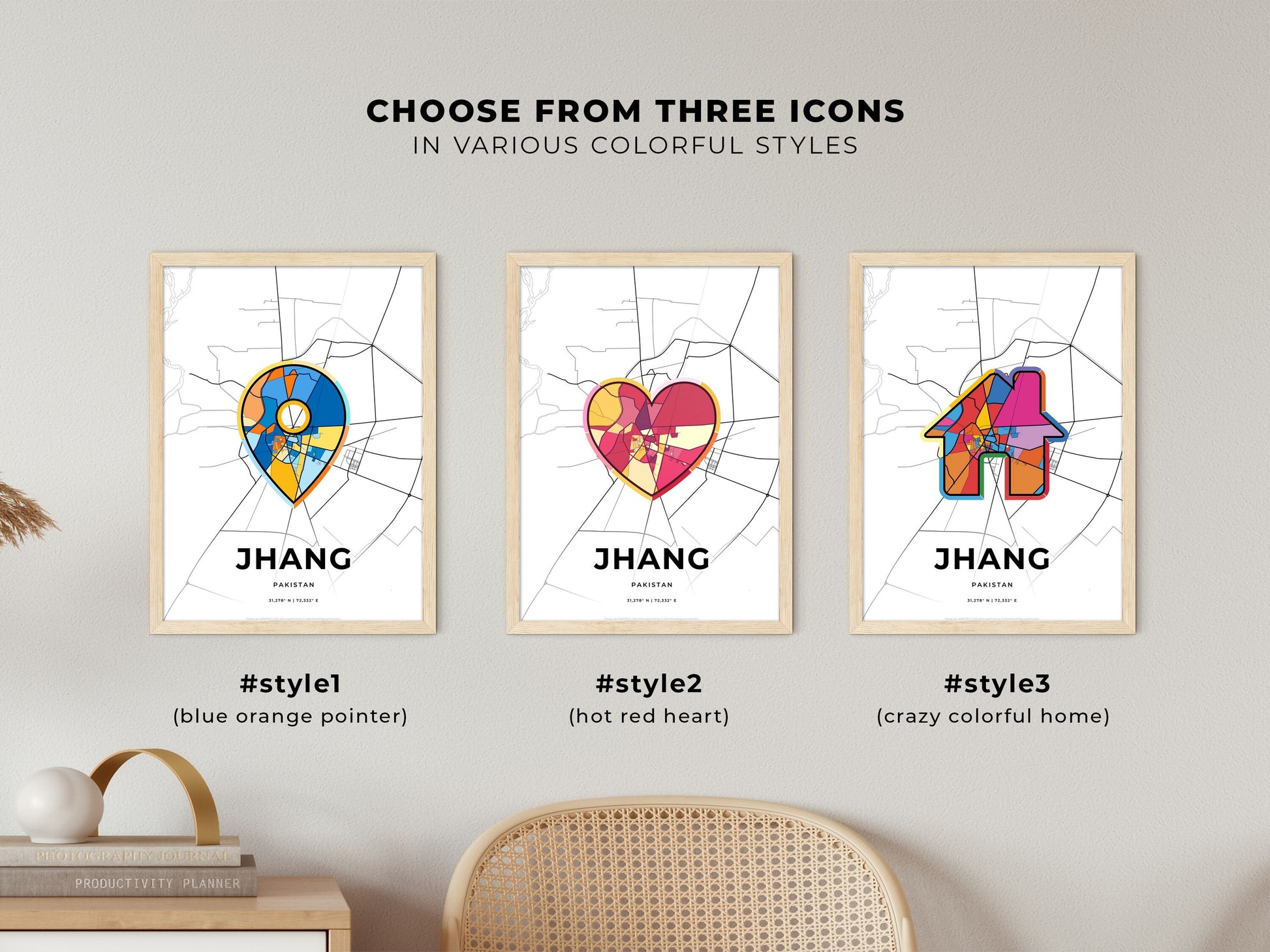 Jhang Pakistan maps with colorful icons