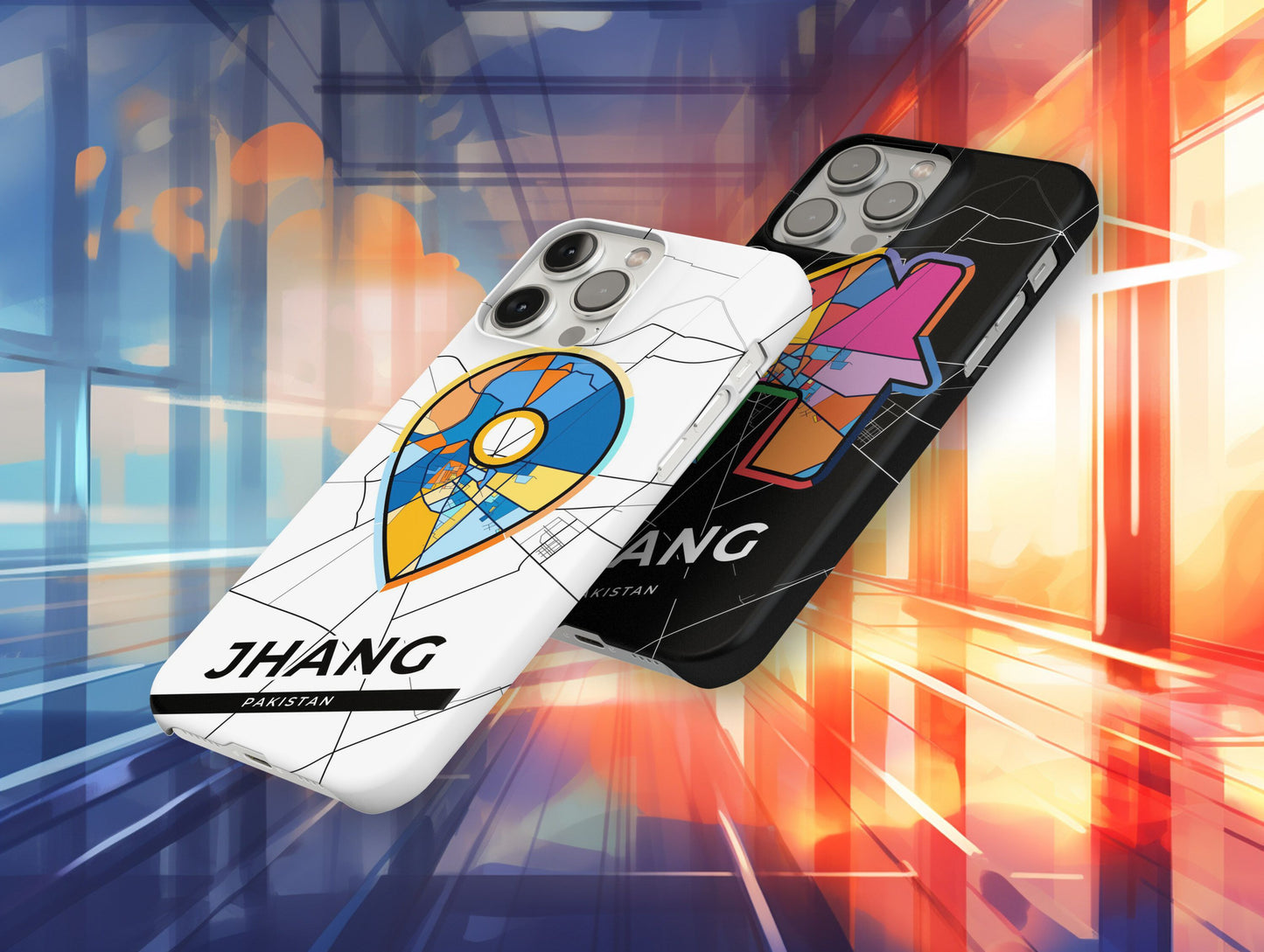 Jhang Pakistan slim phone case with colorful icon. Birthday, wedding or housewarming gift. Couple match cases.