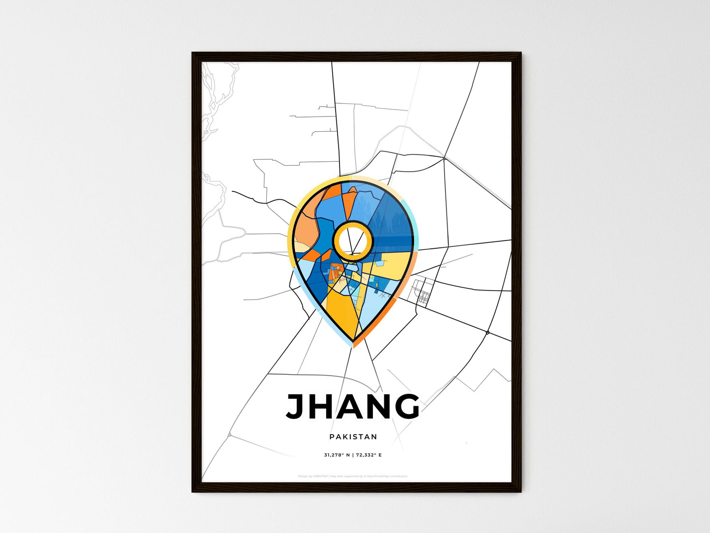 Jhang Pakistan wedding art map with pointer icon