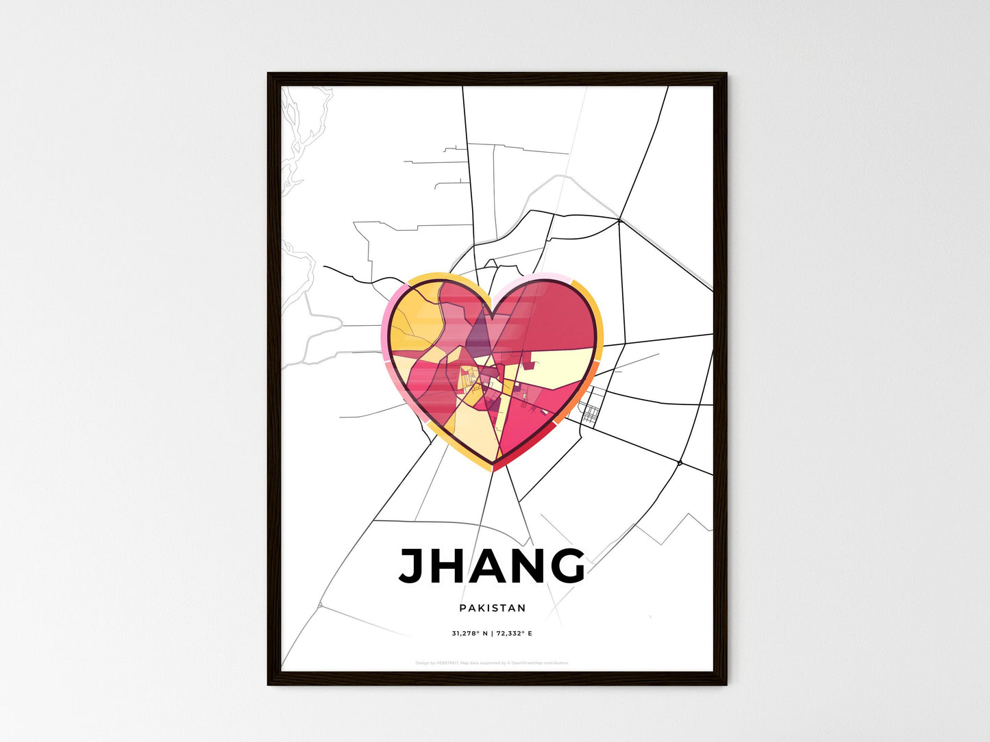 Jhang Pakistan wedding art map with heart icon