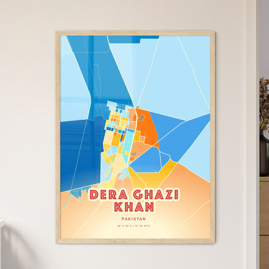 Colorful DERA GHAZI KHAN PAKISTAN Fine Art Map Blue Orange