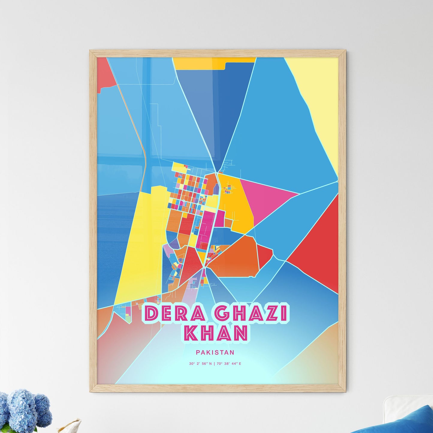Colorful DERA GHAZI KHAN PAKISTAN Fine Art Map Crazy Colors