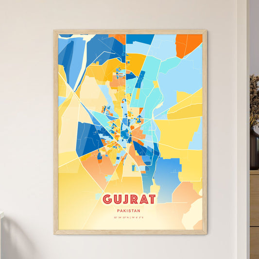 Colorful GUJRAT PAKISTAN Fine Art Map Blue Orange