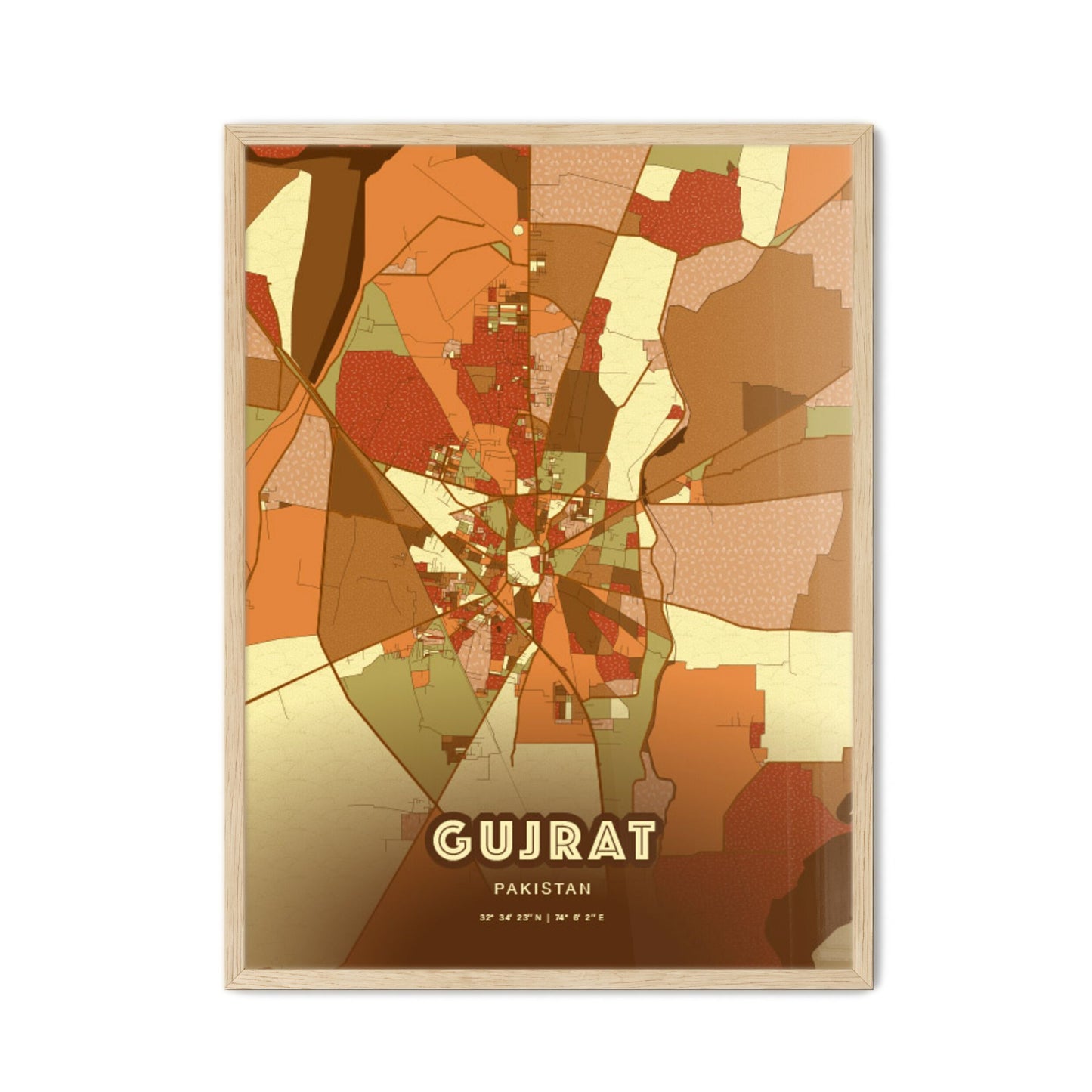 Colorful GUJRAT PAKISTAN Fine Art Map Farmhouse