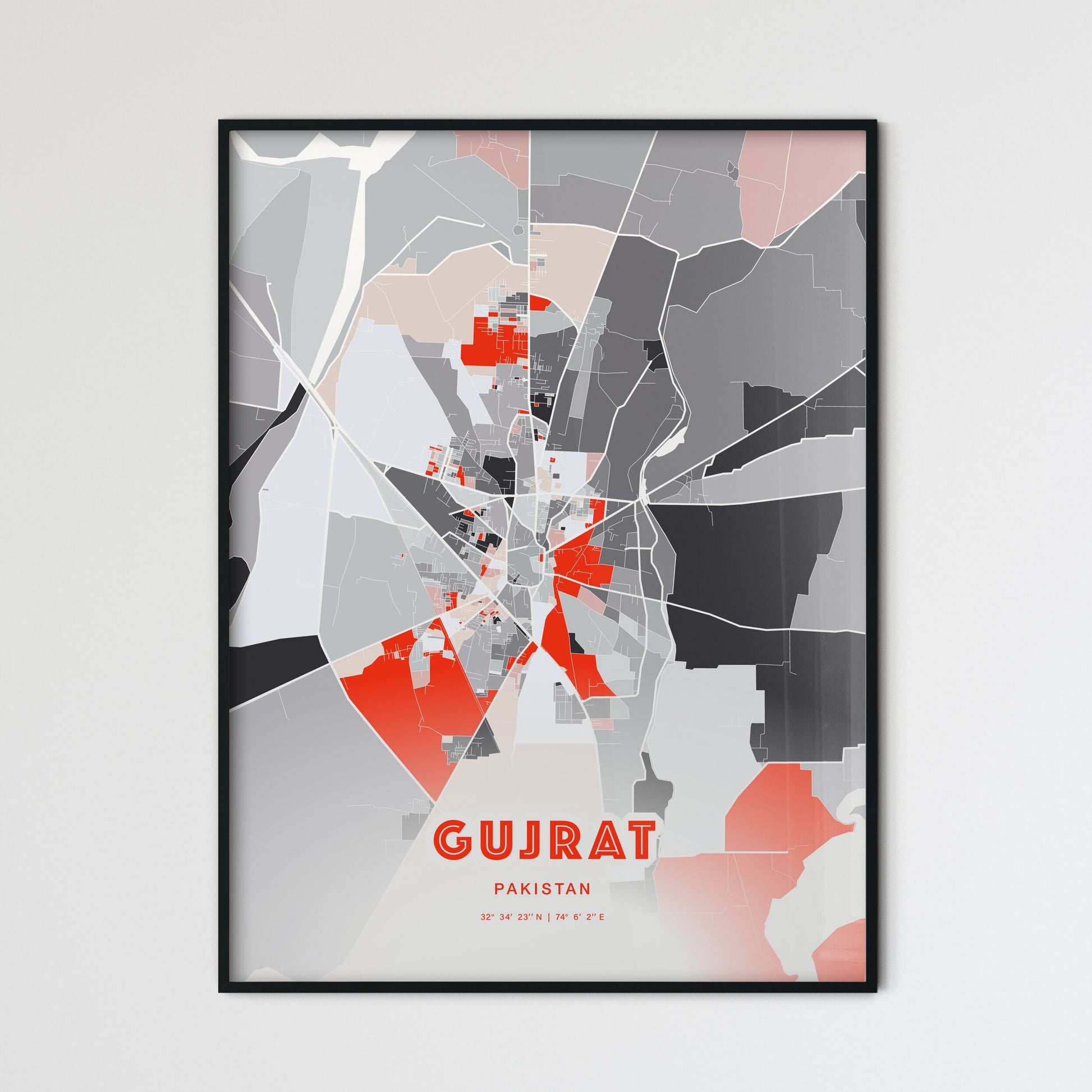 Colorful GUJRAT PAKISTAN Fine Art Map Modern