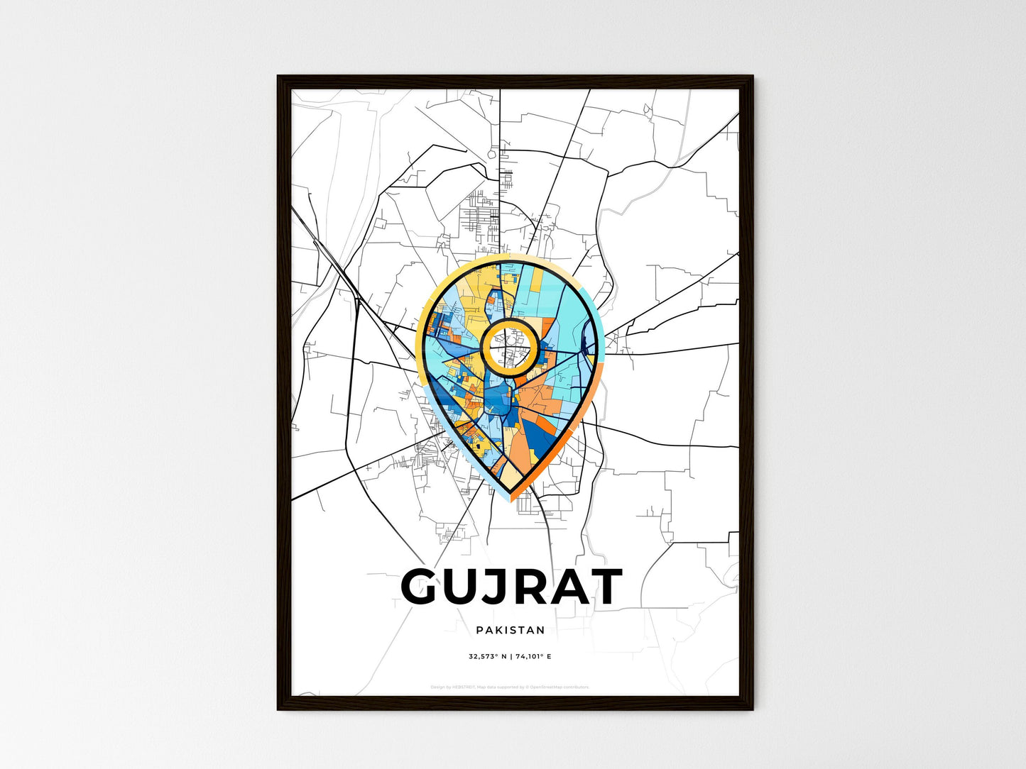Gujrat Pakistan wedding art map with pointer icon