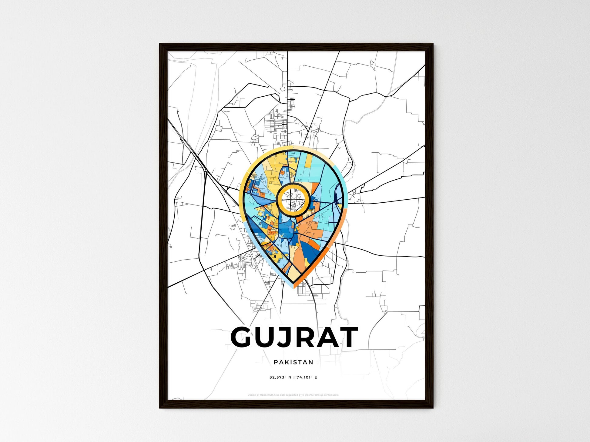Gujrat Pakistan wedding art map with pointer icon