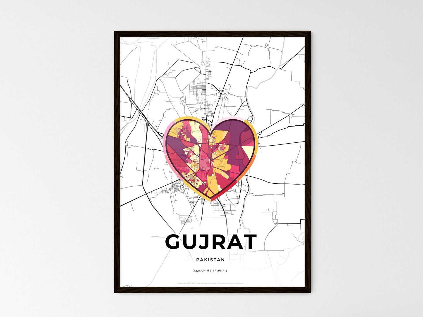 Gujrat Pakistan wedding art map with heart icon