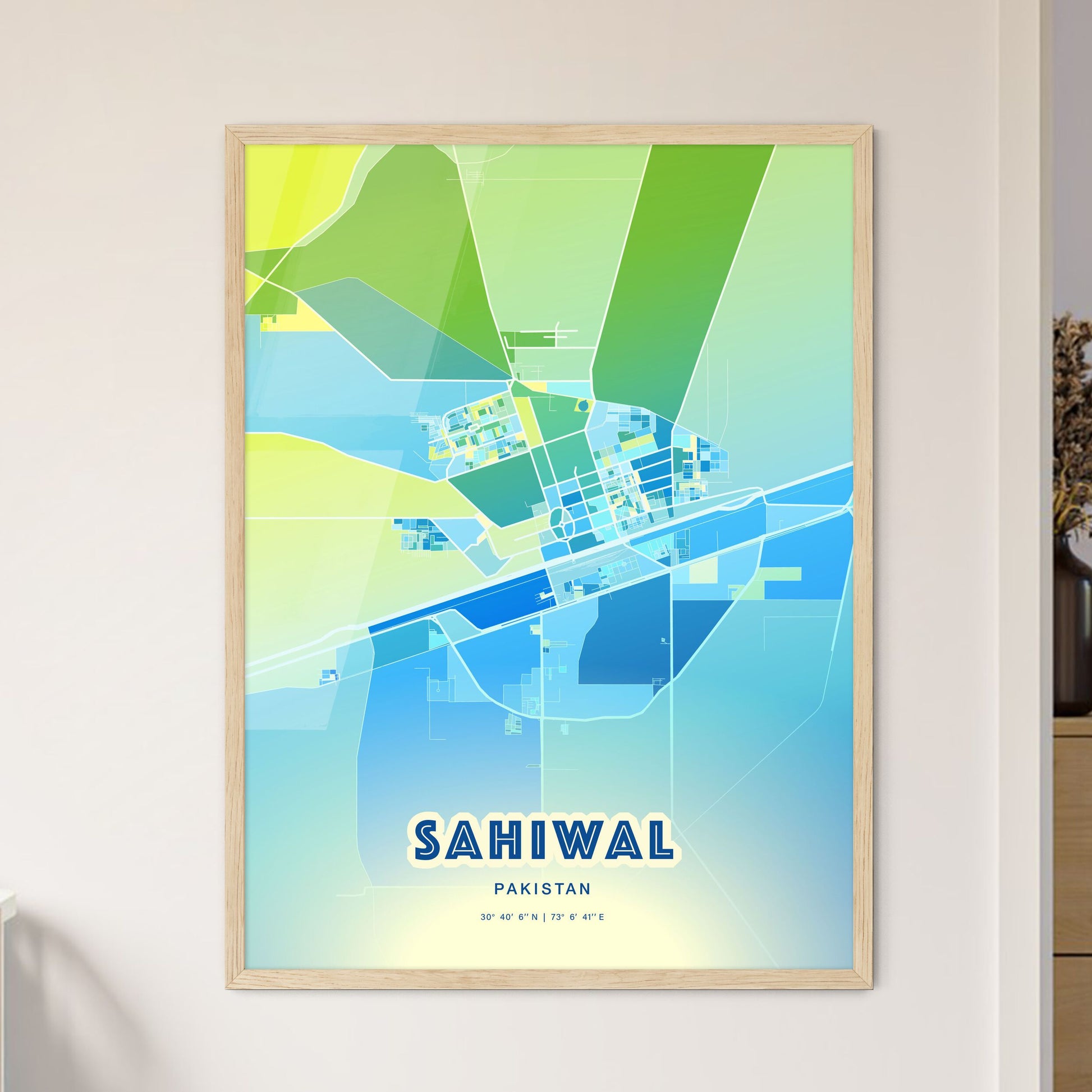 Colorful SAHIWAL PAKISTAN Fine Art Map Cool Blue