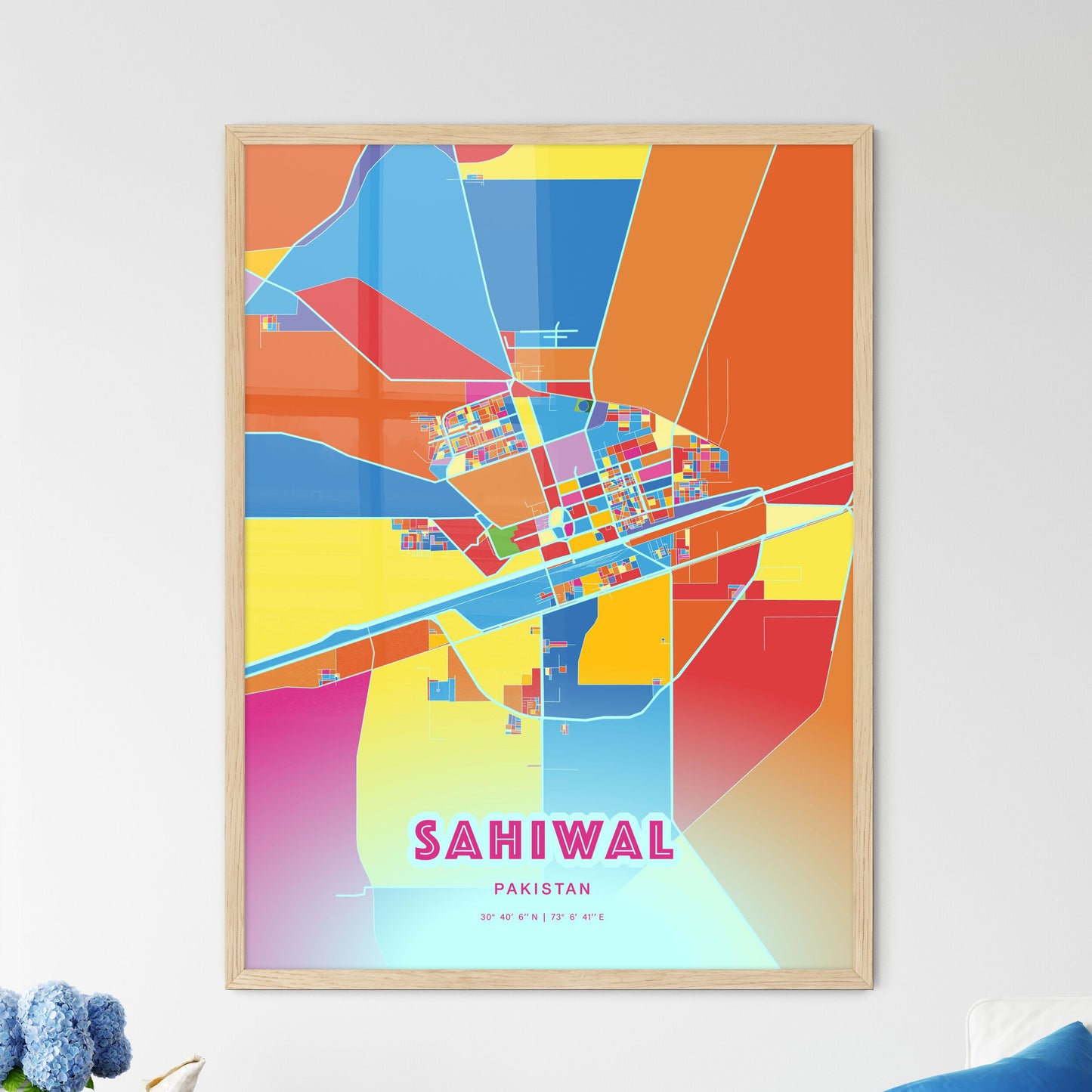 Colorful SAHIWAL PAKISTAN Fine Art Map Crazy Colors
