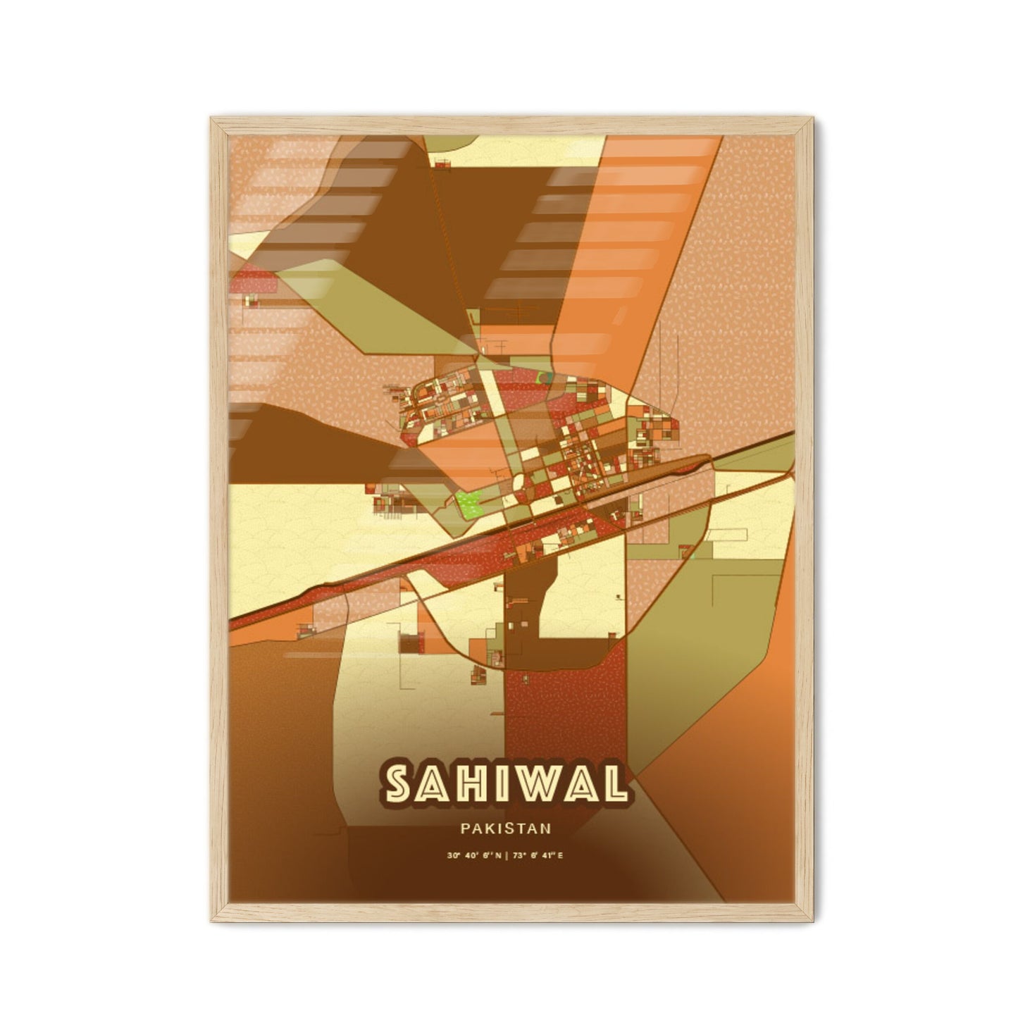 Colorful SAHIWAL PAKISTAN Fine Art Map Farmhouse