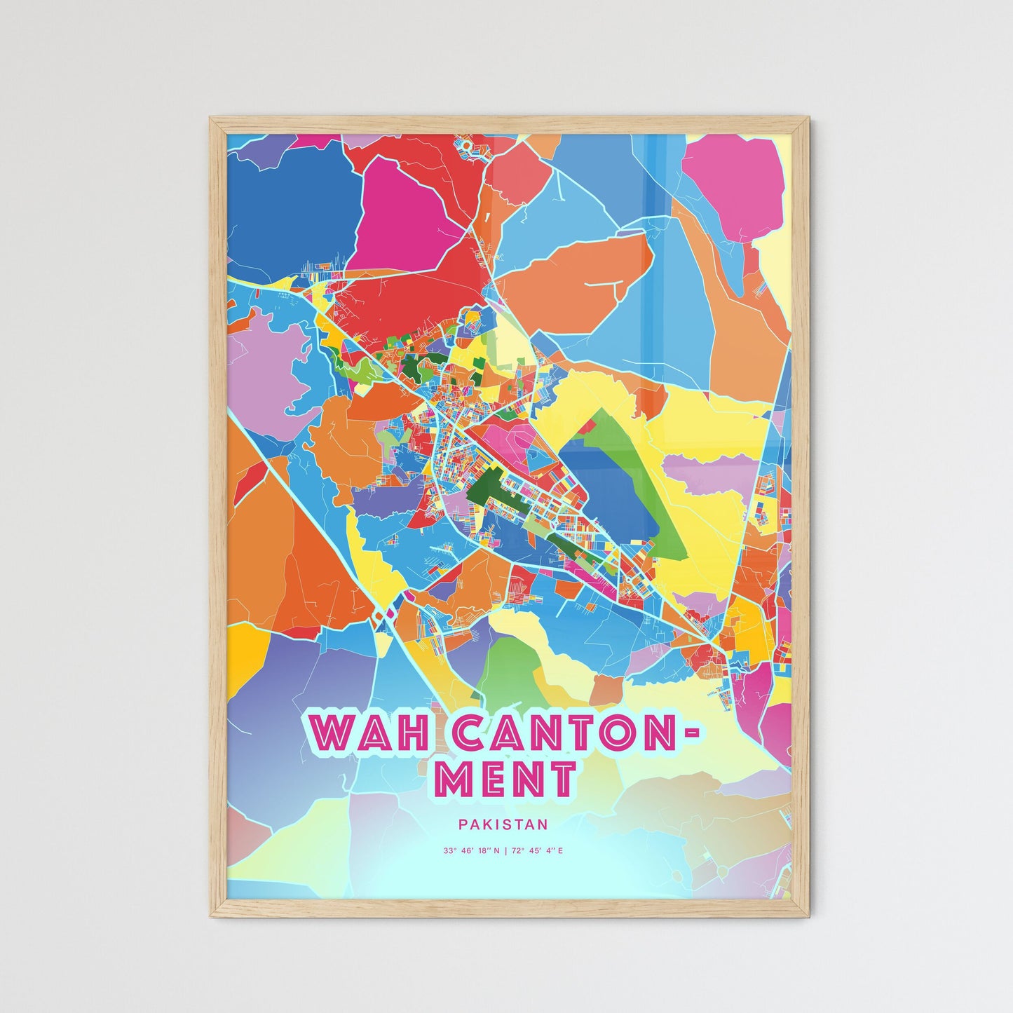 Colorful WAH CANTONMENT PAKISTAN Fine Art Map Crazy Colors