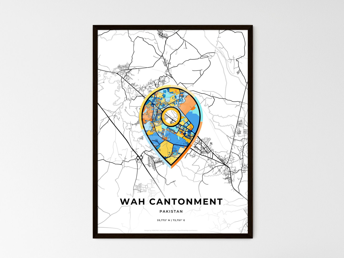 WAH CANTONMENT PAKISTAN minimal art map with a colorful icon. Where it all began, Couple map gift. Style 1