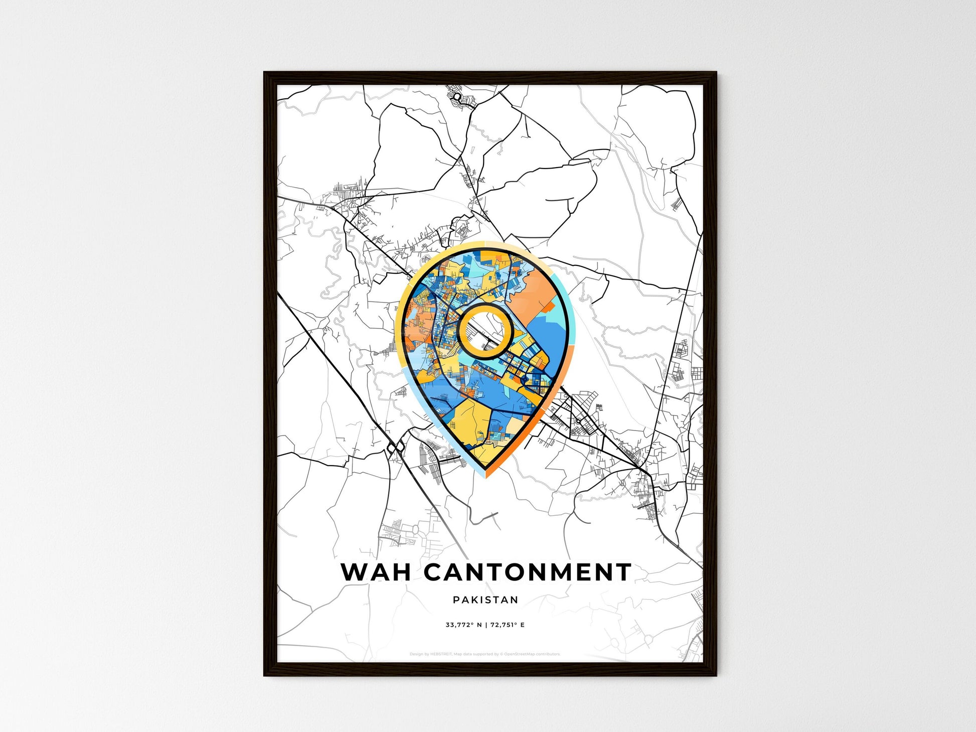 Wah Cantonment Pakistan wedding art map with pointer icon