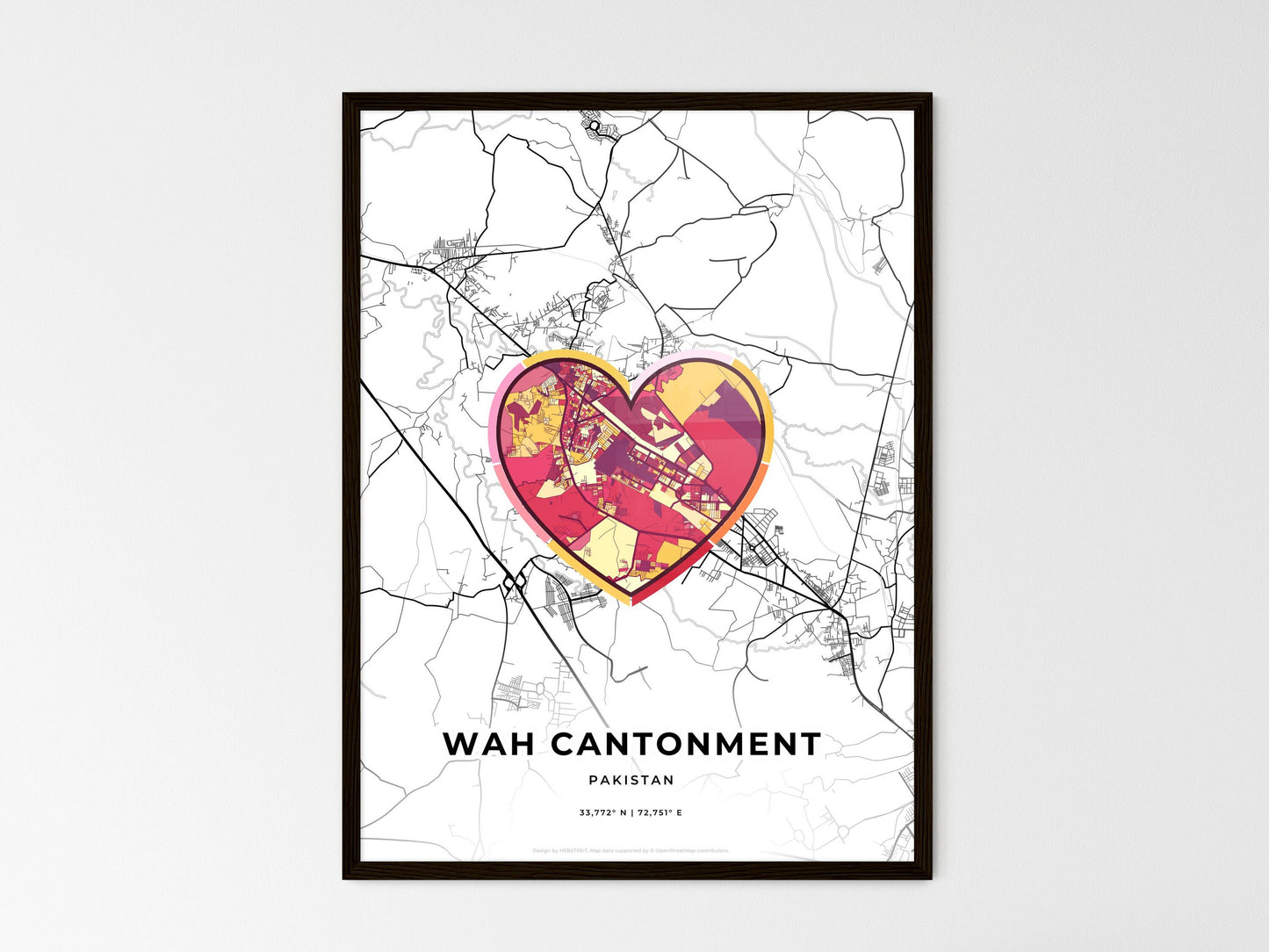 WAH CANTONMENT PAKISTAN minimal art map with a colorful icon. Where it all began, Couple map gift. Style 2